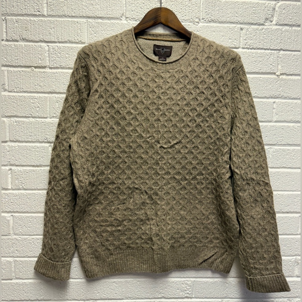 Black Brown 1826 Men's Textured Crewneck Sweater - Tan Lambs Wool